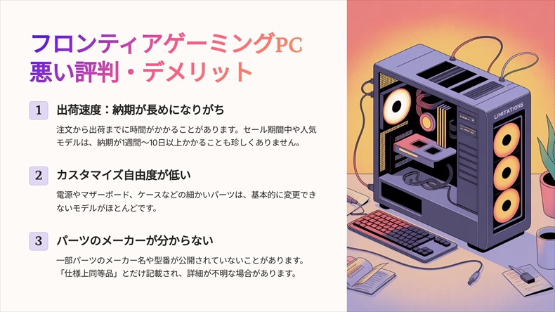 フロンティアゲーミングPC 悪い評判